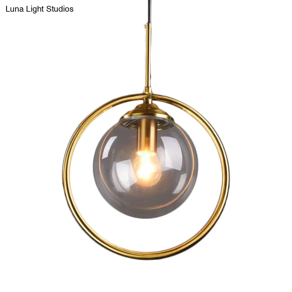 Postmodern Gold Globe Pendant Lamp With Smoke Gray/Clear Glass For Bedroom Lighting