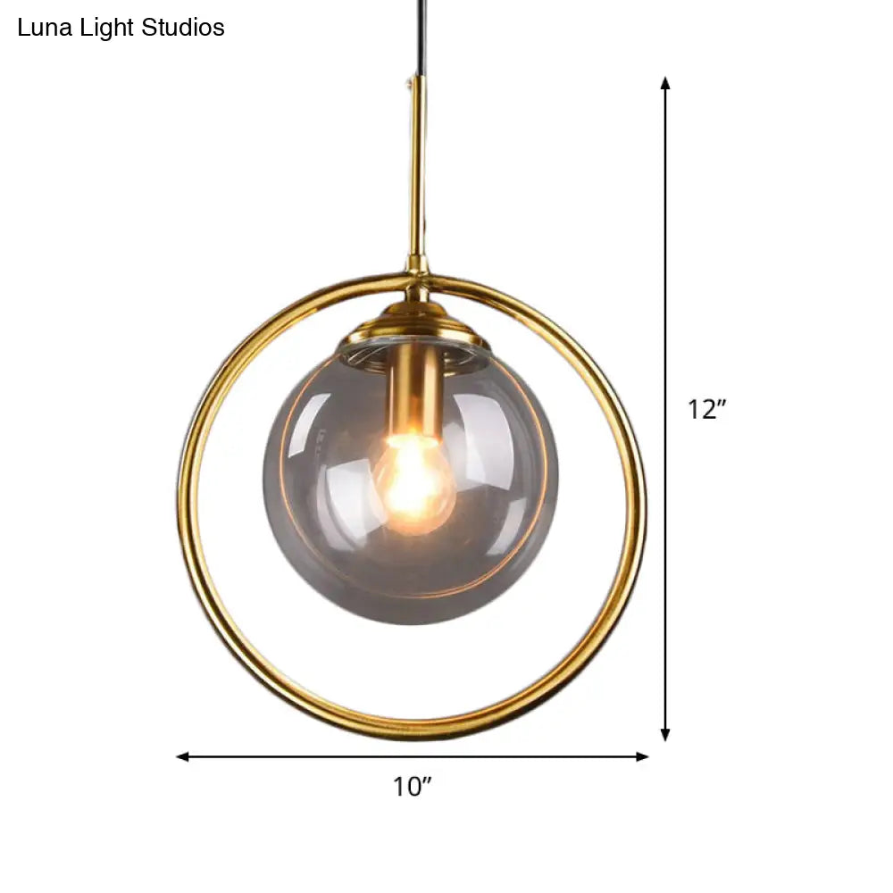 Postmodern Gold Globe Pendant Lamp With Smoke Gray/Clear Glass For Bedroom Lighting