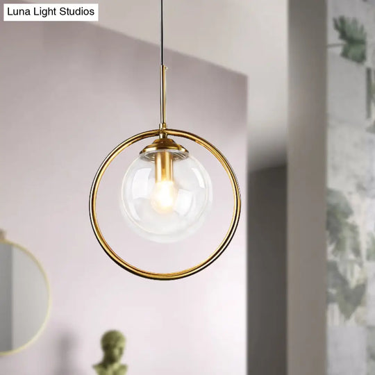 Postmodern Gold Globe Pendant Lamp With Smoke Gray/Clear Glass For Bedroom Lighting
