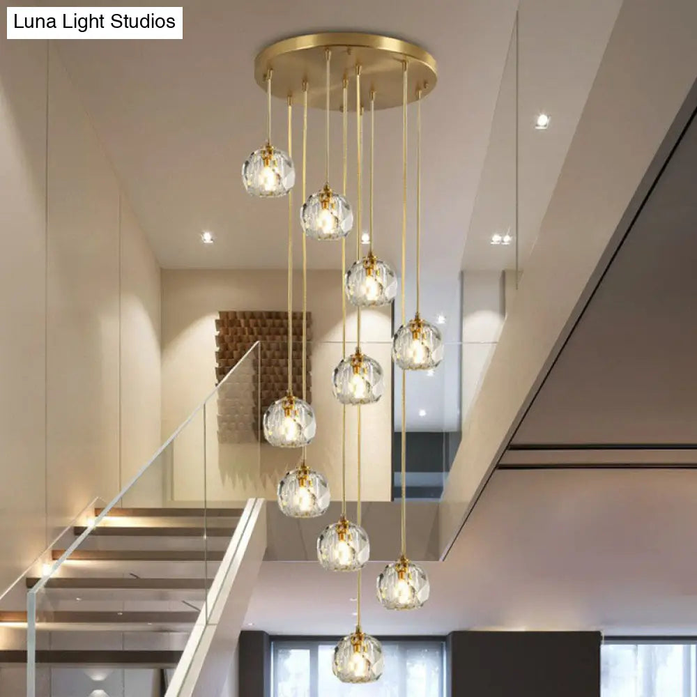Gold K9 Crystal Pendant Lamp For Stairway Decor