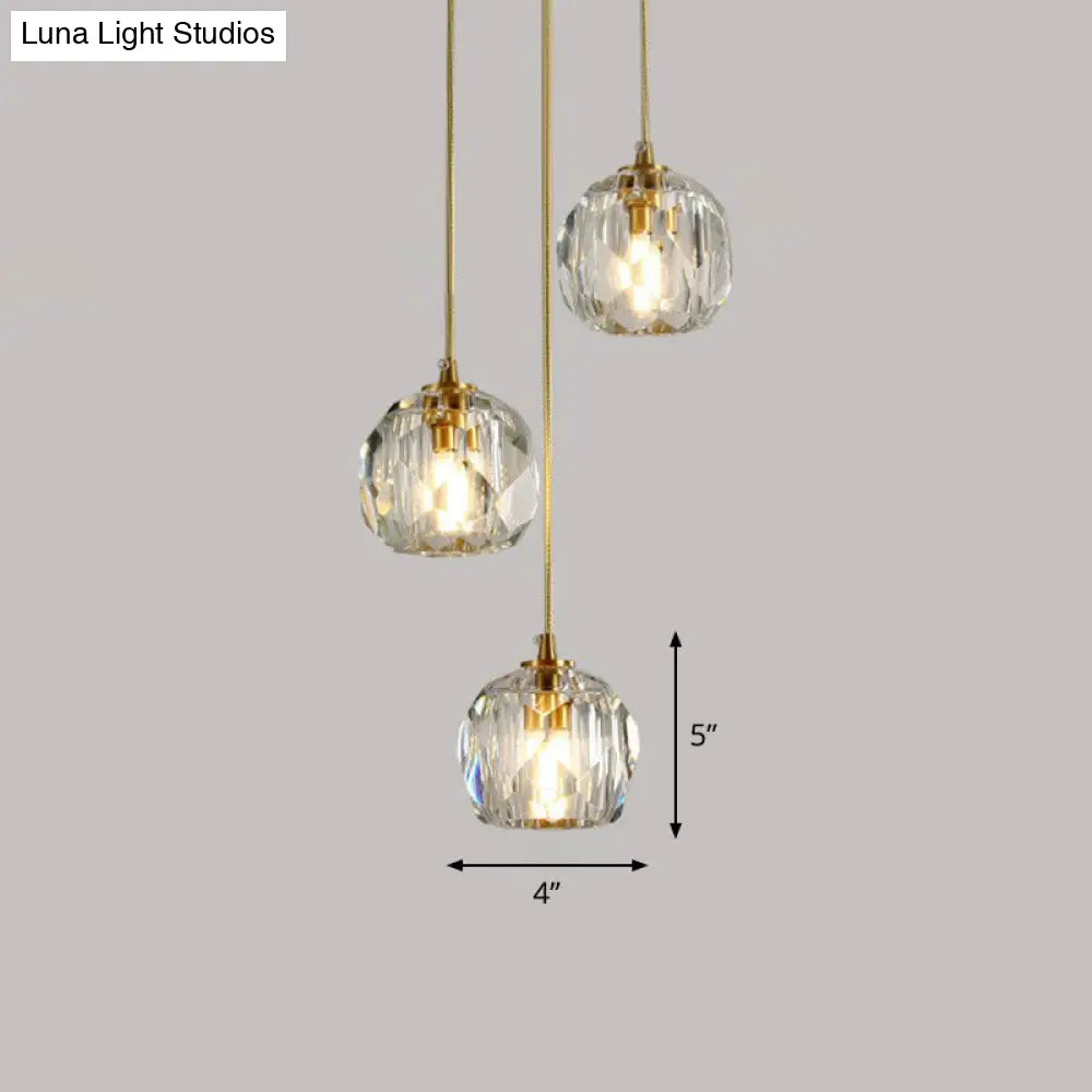 Postmodern Gold K9 Crystal Cluster Pendant Light - Elegant Hanging Lamp For Stairway