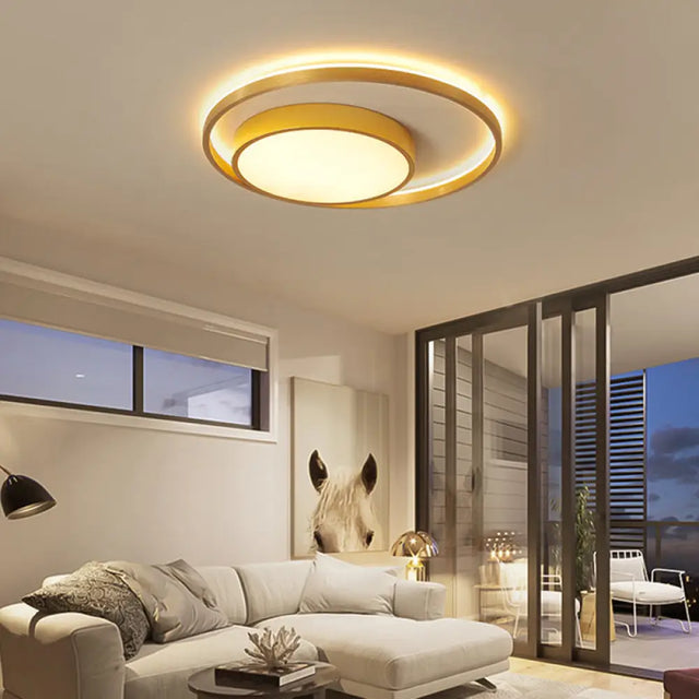 Postmodern Gold Metal Circular Ceiling Light Fixture - 16/23.5 Wide Led Flush In Warm/White