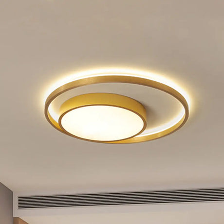 Postmodern Gold Metal Circular Ceiling Light Fixture - 16’/23.5’ Wide Led Flush In Warm/White /