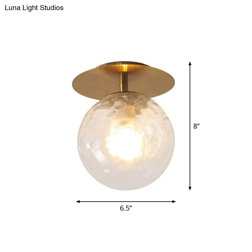 Postmodern Gold Semi Flush Mount Ceiling Light With Ball Clear Ripple Glass Shade - Single Balcony