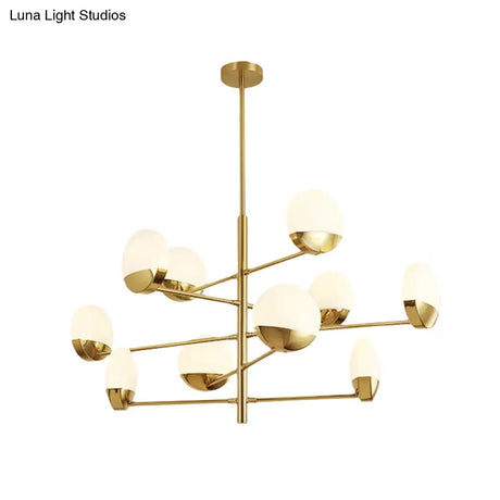 Postmodern Gold Sputnik Chandelier - Metallic 6/8/10-Head Hanging Lamp With Round White Glass Shade