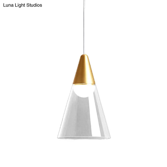 Gold Tapered Pendant Lamp: Postmodern Smoke Gray Glass Ceiling Light