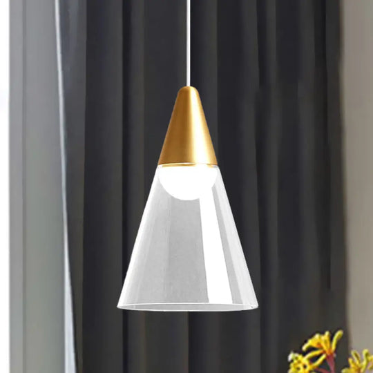 Postmodern Gold Tapered Pendant Lamp With Smoke Gray Glass - Ceiling Light 1 Bulb
