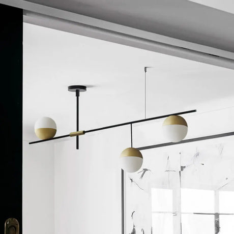 Postmodern Hanging Chandelier With Cream Ball Glass Shade - Black/Gold Finish 1/3-Tier 3/9 Bulbs 3