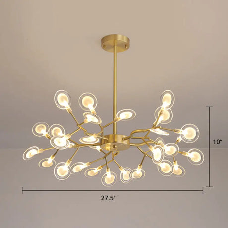 Postmodern Heracleum Chandelier Lamp: Blown Glass 30 Bulbs Living Room Pendant Light Gold / White