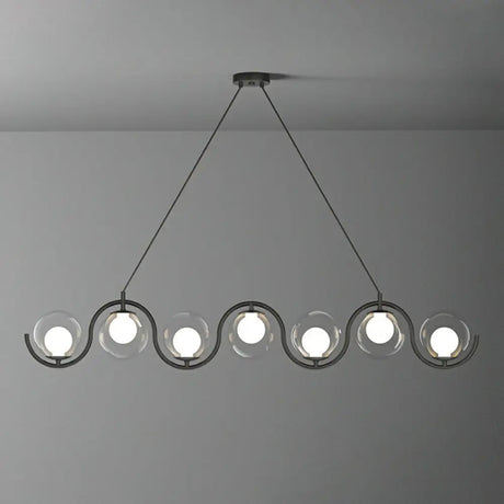 Postmodern Island Light Fixture: Wavy Metallic Hanging Lamp With Glass Shade 7 / Black Clear