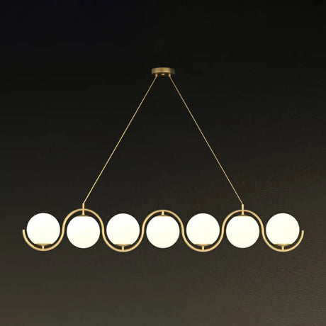 Postmodern Island Light Fixture: Wavy Metallic Hanging Lamp With Glass Shade 7 / Gold Milk White