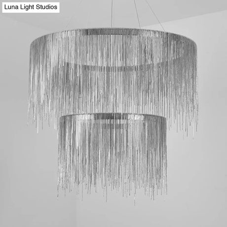 Postmodern Led Chandelier: Aluminum Chainlet Pendant Light For Living Room