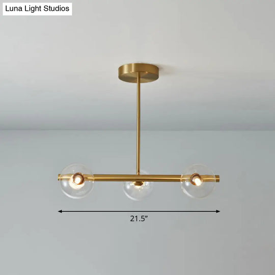Postmodern Linear Island Lamp - Glass Pendant Light In Brass For Dining Room 3 / Clear