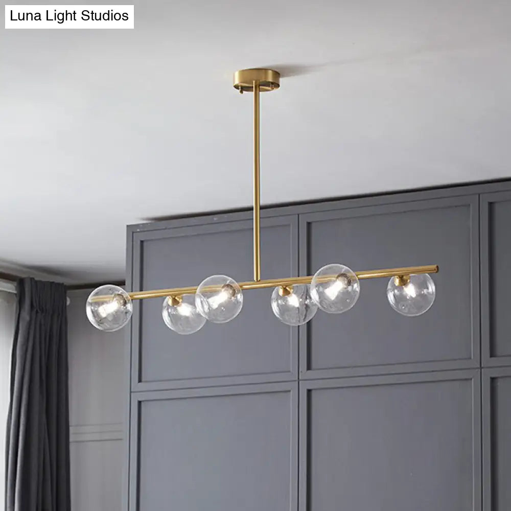 Postmodern Linear Island Lamp - Glass Pendant Light In Brass For Dining Room