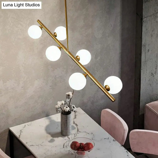Postmodern Linear Island Lamp - Glass Pendant Light In Brass For Dining Room