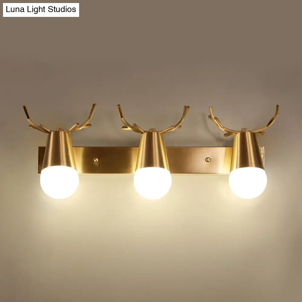 Postmodern Metal Brass Sconce Light With Exposed Bulb Design - Antler Vanity Wall Fixture 3 /