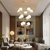 Postmodern Metal Chandelier With Ball Glass Shade