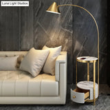 Postmodern Metal Fishing Rod Floor Lamp With Swivel Cone Shade And Marble Tray Cabinet