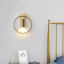 Postmodern Metallic Wall Mount Sconce Light With Halo Ring - 1 Head Bedside Solution Brass