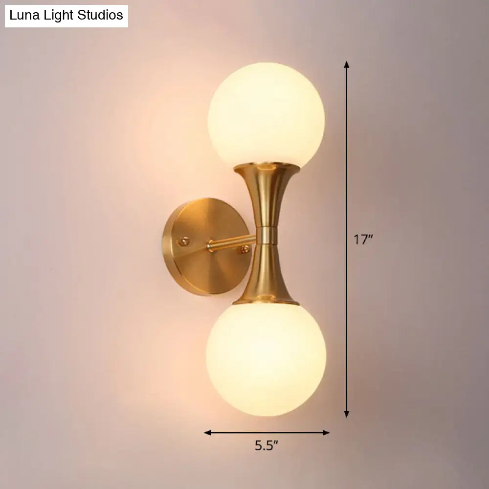 Postmodern Milk Glass Spherical Wall Lamp In Gold - Living Room Lighting
