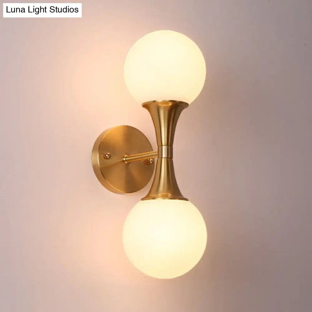 Postmodern Milk Glass Spherical Wall Lamp In Gold - Living Room Lighting