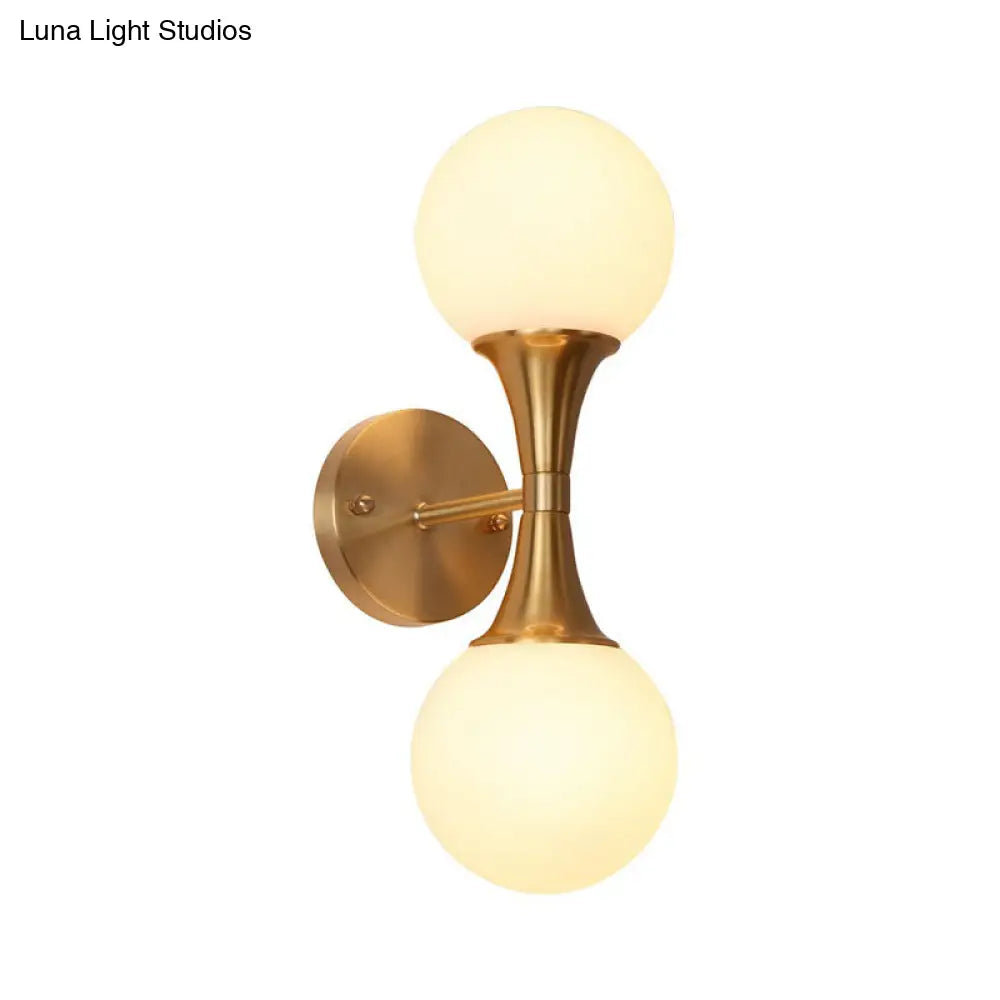 Postmodern Milk Glass Spherical Wall Lamp In Gold - Living Room Lighting