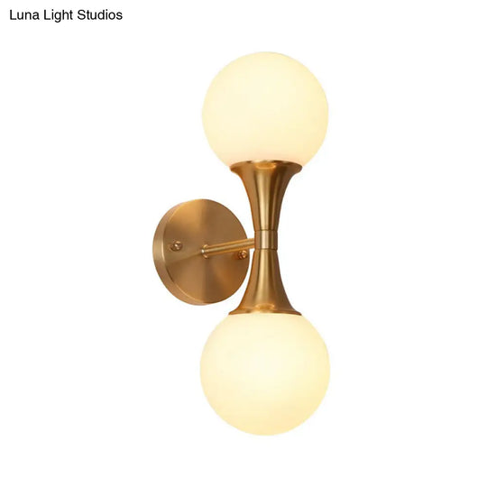 Postmodern Milk Glass Spherical Wall Lamp In Gold - Living Room Lighting