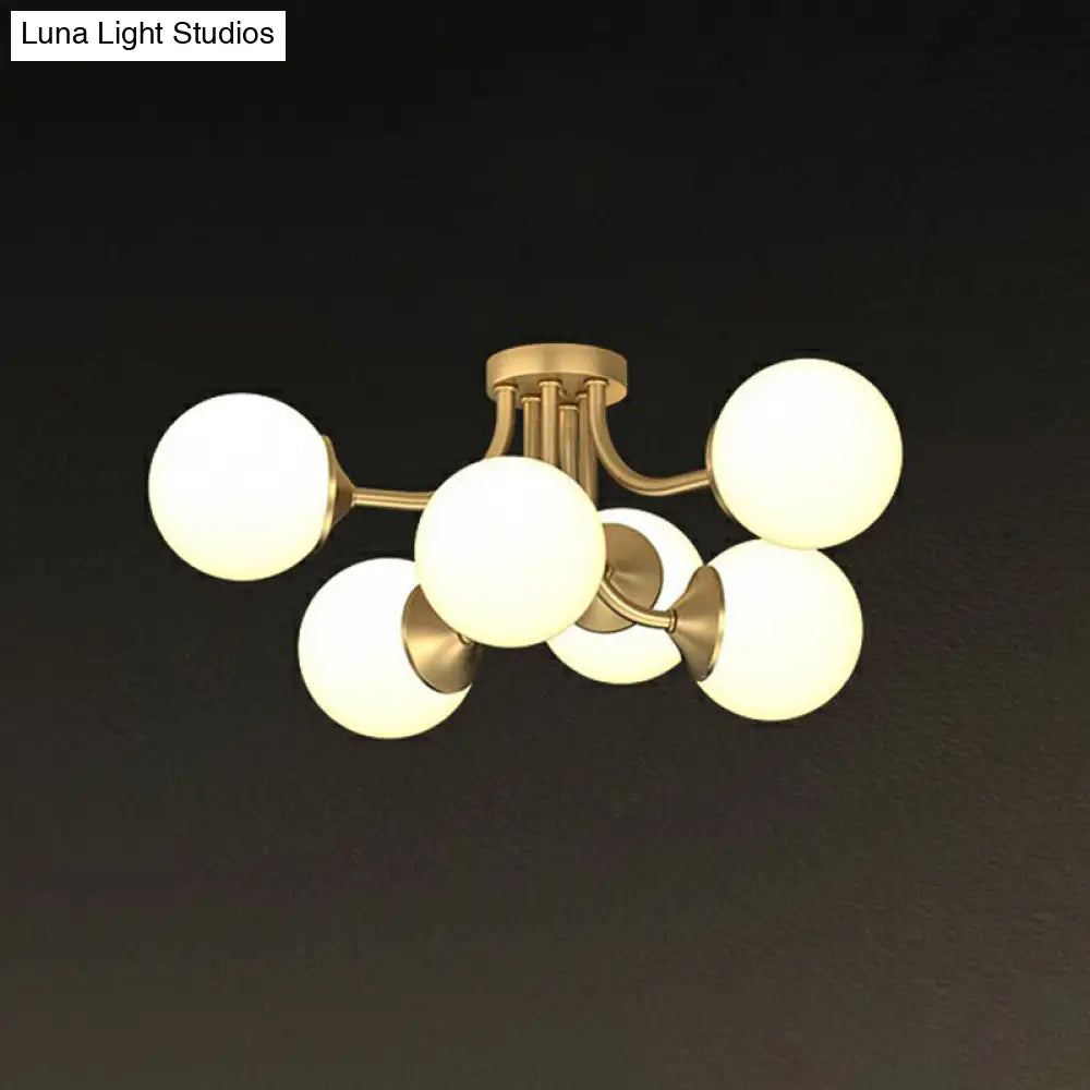 Postmodern Opal Glass Gold Plated Chandelier - Semi Flush Ceiling Light For Living Room 6 /
