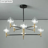Postmodern Raindrop Chandelier: Clear And Seedy Glass Bedroom Drop Lamp With Branching Arm
