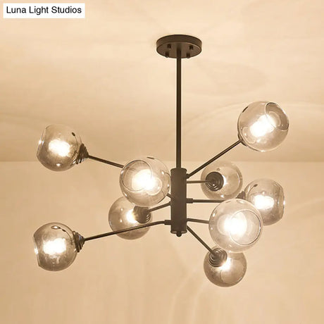 Postmodern Smoke Grey Glass Ball Chandelier Pendant Light - 9 Heads Black Ceiling Fixture