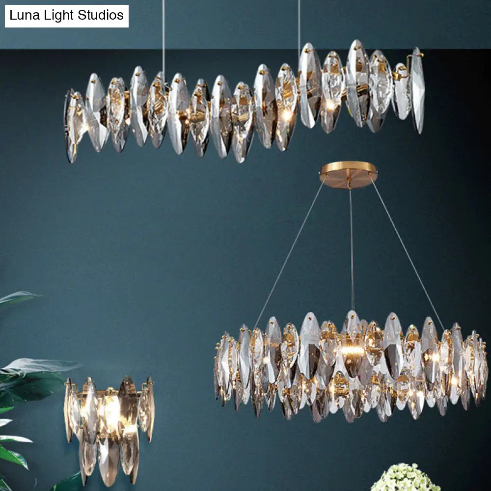 Postmodern Smoke Grey Glass Leaf Suspension Lamp Gold Restaurant Island Light