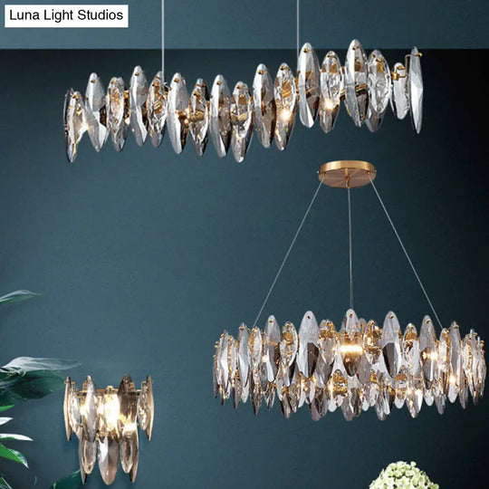 Postmodern Smoke Grey Glass Leaf Suspension Lamp Gold Restaurant Island Light