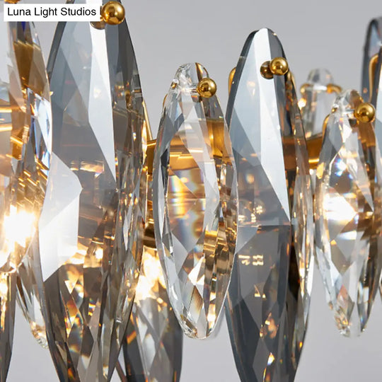 Postmodern Smoke Grey Glass Leaf Suspension Lamp Gold Restaurant Island Light