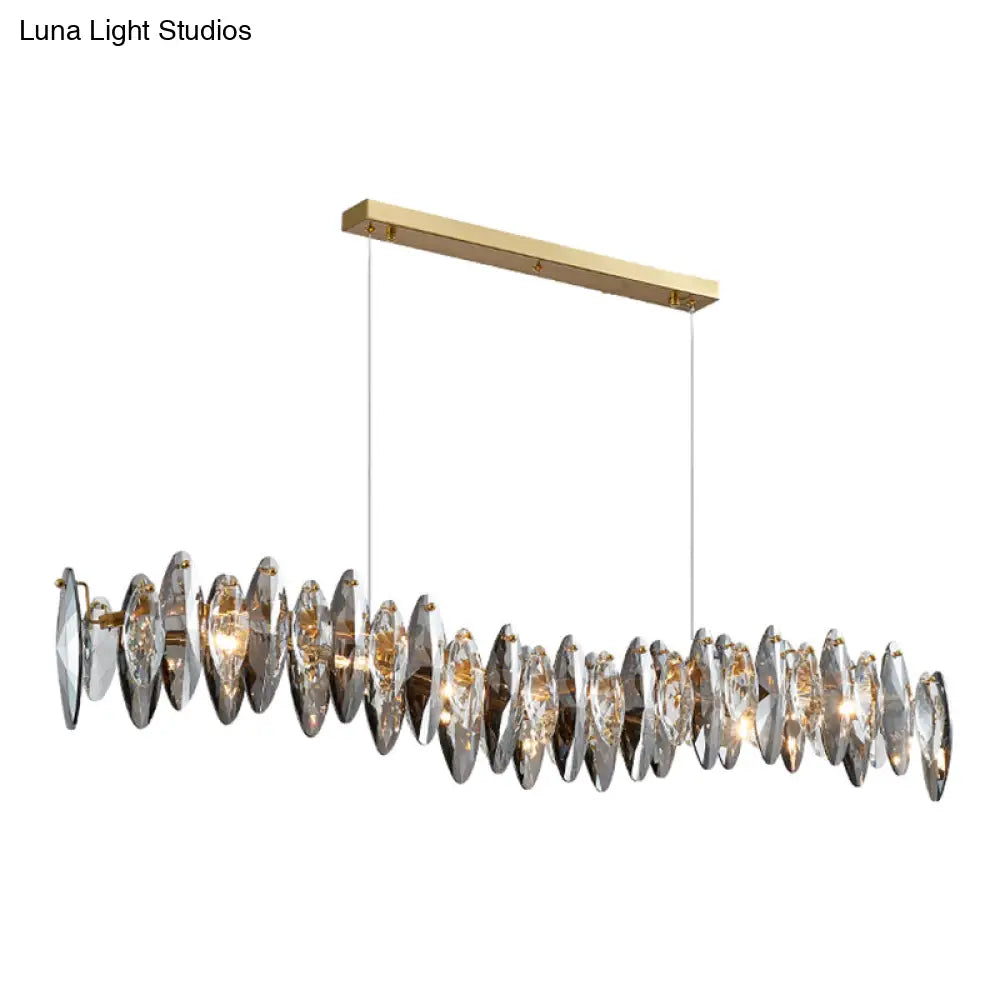 Postmodern Smoke Grey Glass Leaf Suspension Lamp Gold Restaurant Island Light