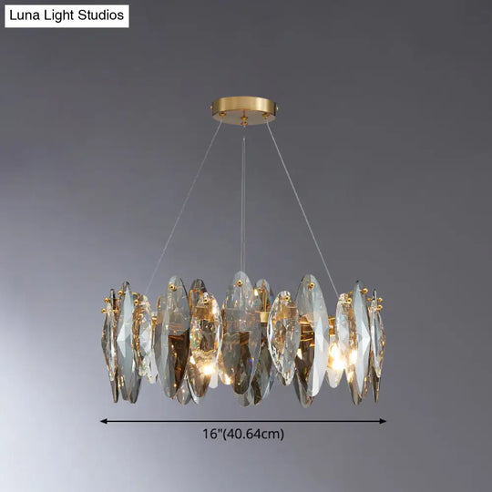 Postmodern Smoke Grey Glass Leaf Suspension Lamp Gold Restaurant Island Light