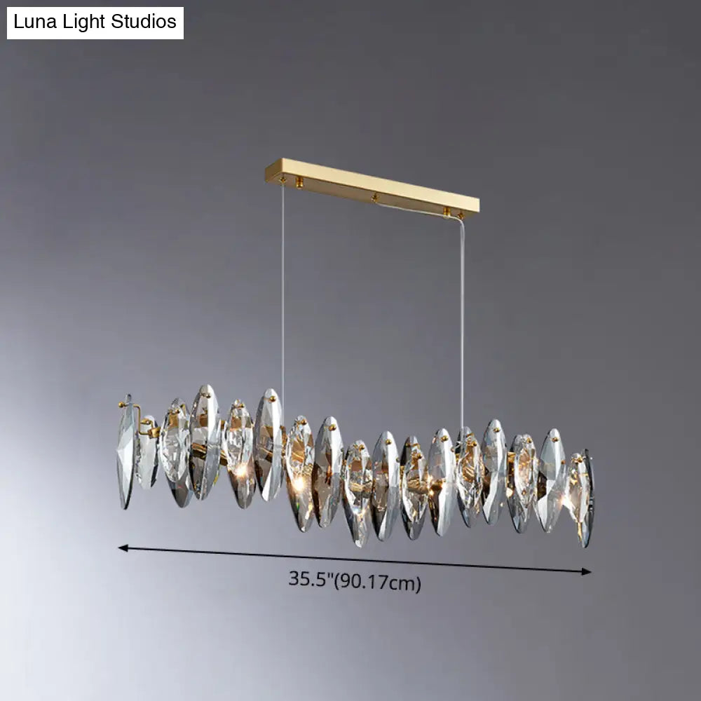 Postmodern Smoke Grey Glass Leaf Suspension Lamp Gold Restaurant Island Light