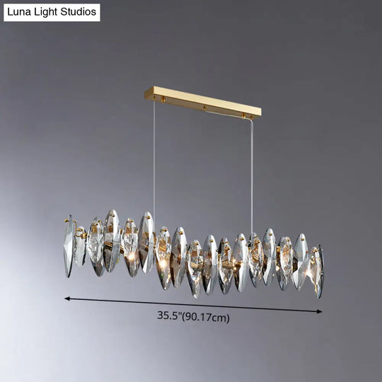 Postmodern Smoke Grey Glass Leaf Suspension Lamp Gold Restaurant Island Light