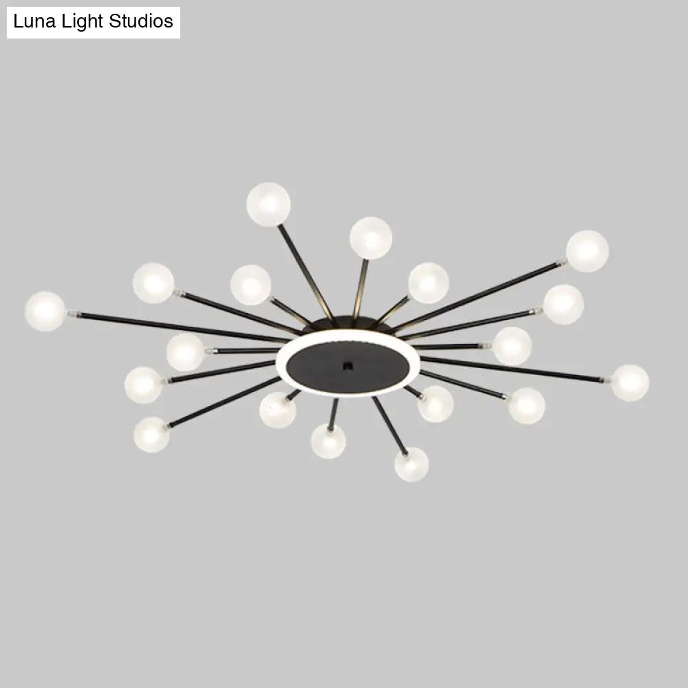 Postmodern Starburst Flushmount Lighting - Frosted Glass 18-Light Ceiling Light Black/Gold