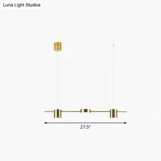 Postmodern Straight Bar Led Ceiling Light For Kitchen Island Stylish Metal Hanging Fixture 3 / Gold