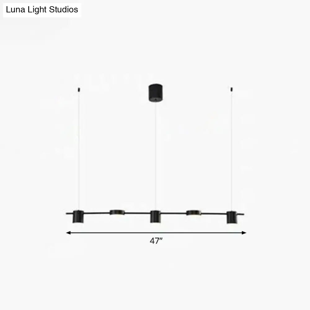 Postmodern Straight Bar Led Ceiling Light For Kitchen Island Stylish Metal Hanging Fixture 5 / Black