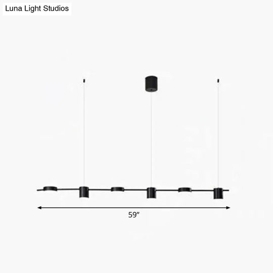 Postmodern Straight Bar Led Ceiling Light For Kitchen Island Stylish Metal Hanging Fixture 6 / Black