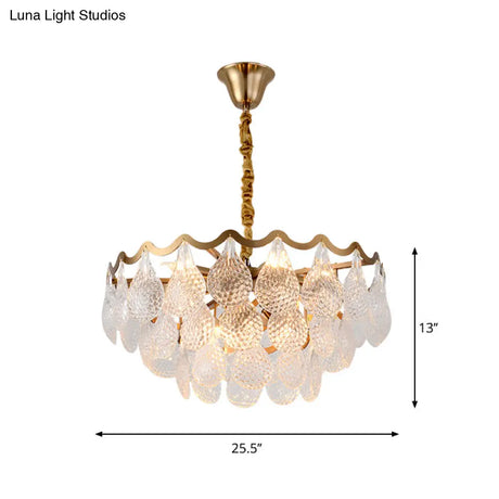 Postmodern Tiered Crystal Chandelier With 8 Bulbs - Clear K9 Brass Suspension Light For The Bedroom