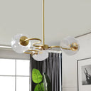 Postmodern Transparent Glass 3 - Light Flush Mount Chandelier For Bedroom In Brass
