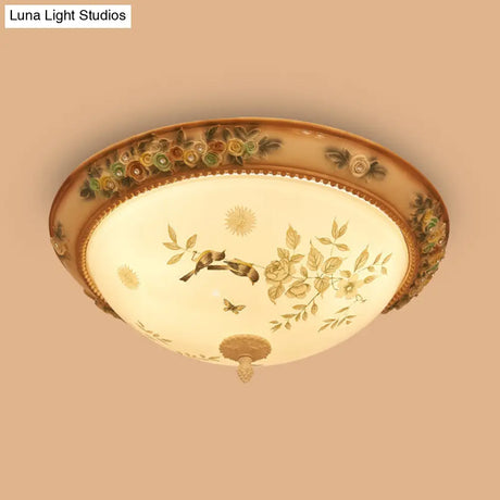 Printed Glass Flush Mount Ceiling Lighting With Handmade Rose Edge - American Flower Design
