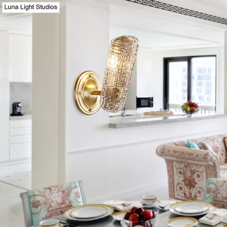 Prism Crystal Wall Sconce With 1/2 Lights - Brass Mount For Corridors