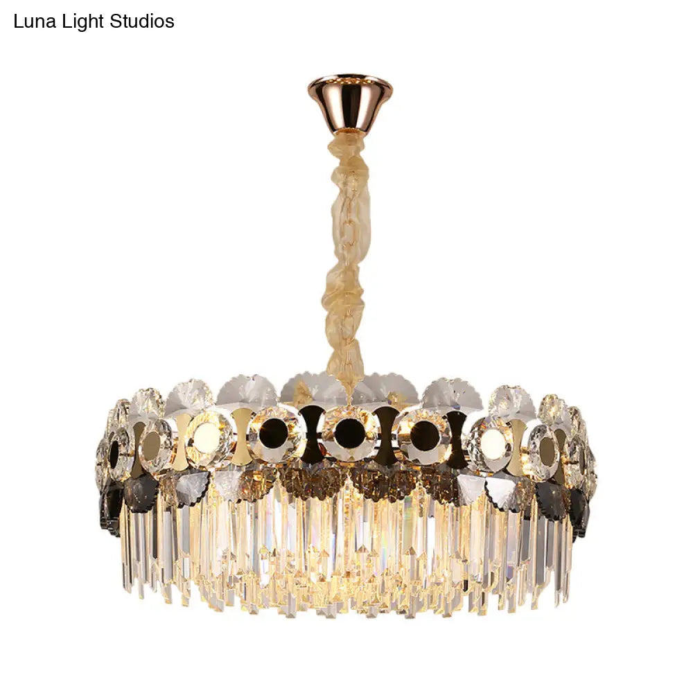 Prismatic Crystal Chandelier - 12 Bulbs Contemporary Gold Round Living Room Hanging Light