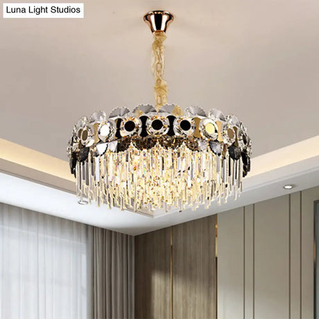 Prismatic Crystal Chandelier - 12 Bulbs Contemporary Gold Round Living Room Hanging Light