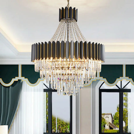 Prismatic Crystal Chandelier: Modern 11-Light Black Pendant For Dining Room Ceiling