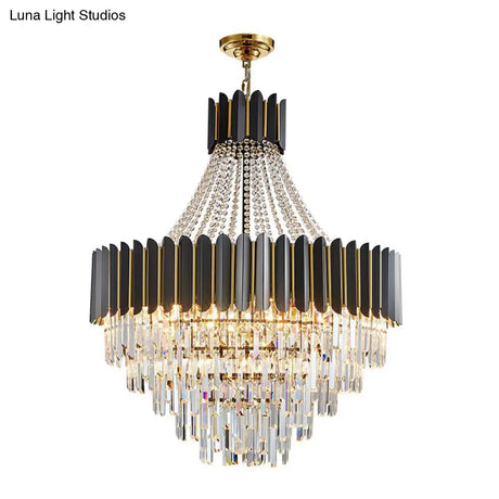 Prismatic Crystal Chandelier: Modern 11-Light Black Pendant For Dining Room Ceiling