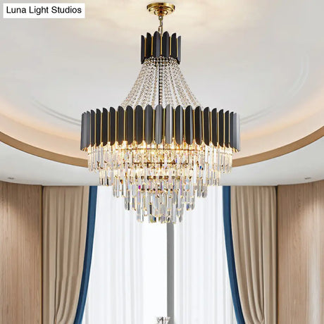 Prismatic Crystal Chandelier: Modern 11-Light Black Pendant For Dining Room Ceiling